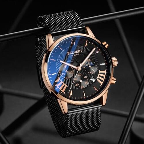 New Watches Men Luxury Brand BELUSHI Chronograph Men Sports Watches Waterproof Full Steel Quartz Mens Watch Relogio Masculino