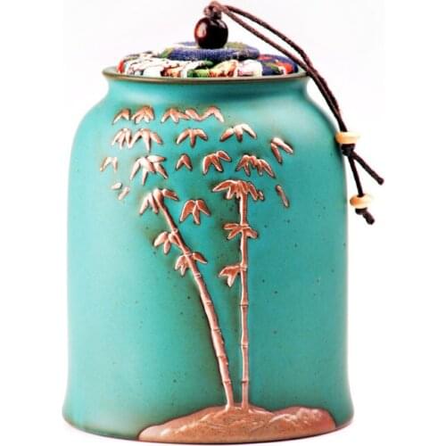 Glaze Tea Containers Simple Coarse Pottery Small Number Ceramic Tea Utensil Relief TeaBox Tea Tin Containers Tea Jars Tea Bucket