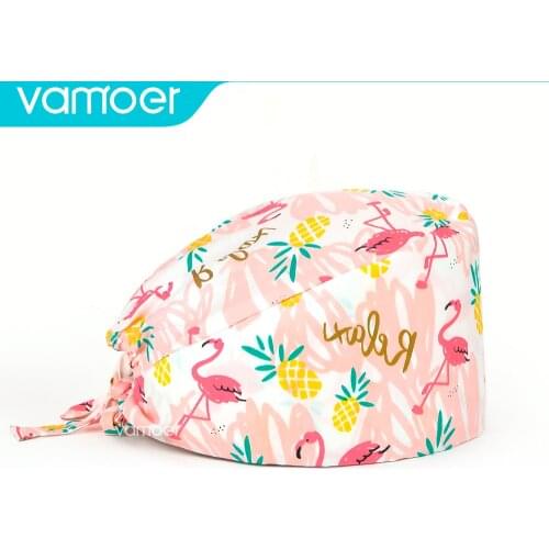 Head cap nurse medical long hair nurse head Scrubs Caps Adjustable Cotton Hats Print Work Hat Sweat-absorbent women Nursing Caps