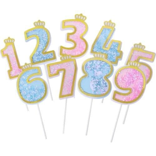 Blue Pink Number Cake Toppers Baby Shower Birthday Decoration Birthday Party Cake Insert Decorating Wedding Cakes Dessert Decor