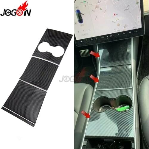 Carbon Fiber Look For Tesla Model 3 2017 - 2019 Car Interior Front Storage Box Water Cup Holder Phone Charger Panel Cover Trim