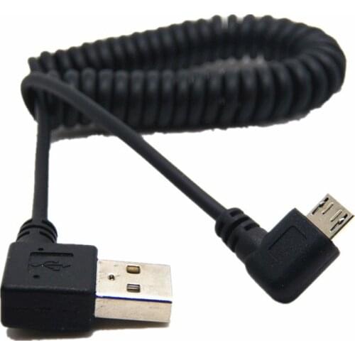 USB 2.0 - Micro-USB to USB Coiled Cable High-Speed A Male to Micro B - Black Right Angle Charging data Cable