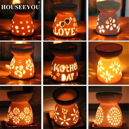 Ceramic Essential Aromatherapy Oil Burner Lamps Aroma Diffuser Home Living Room Candle Holder Oil Incense Burner D7xH9cm