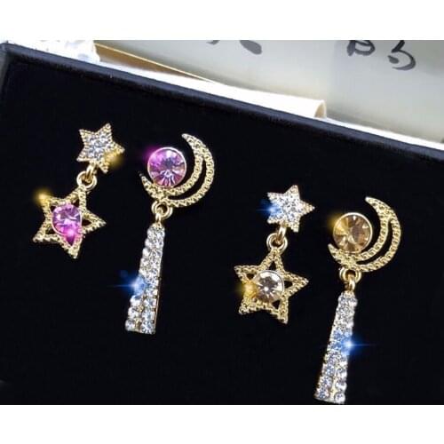 Korean Earrings 2020 Fashion Trendy Piercing Jewelry Long Crystal Star Moon Stud Earrings For Women Girls Christmas Gifts