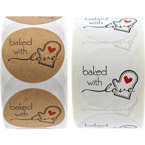 50-500pcs Round Kraft Baked With Love Sticker DIY Scrapbooking Package Hand Made With Love Seal Labels Cute Vintage Stickers