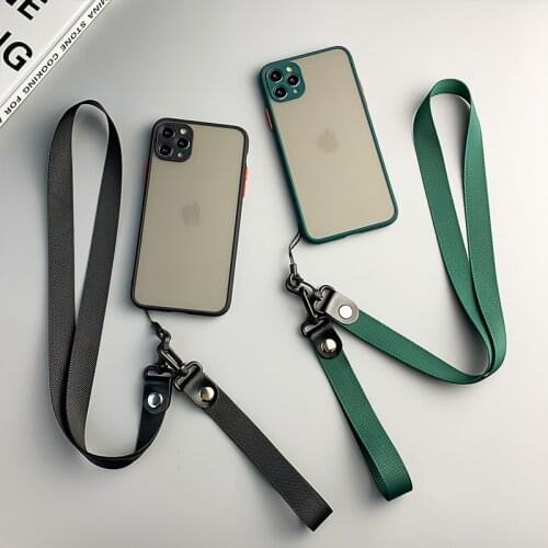 Matte Case Lanyard Neck Strap Holder For iPhone 12 Mini 11 Pro Max 12Pro XS X XR 8 Plus 7 SE 2020 Camera Protection Phone Cover