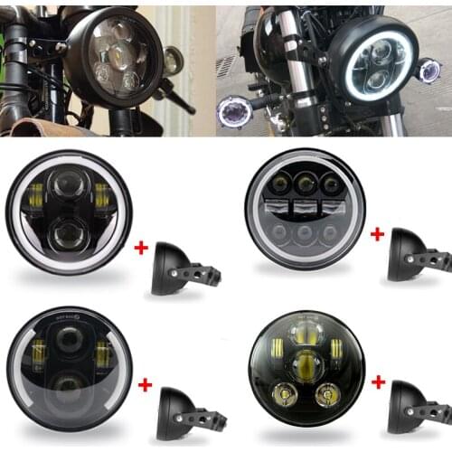 Motorcycle Headlight 6.5 Inch LED Headlamp Halo DRL Hi/Low Beam Front Light 12V Fits for Harley Sportster Cafe Racer Bobber