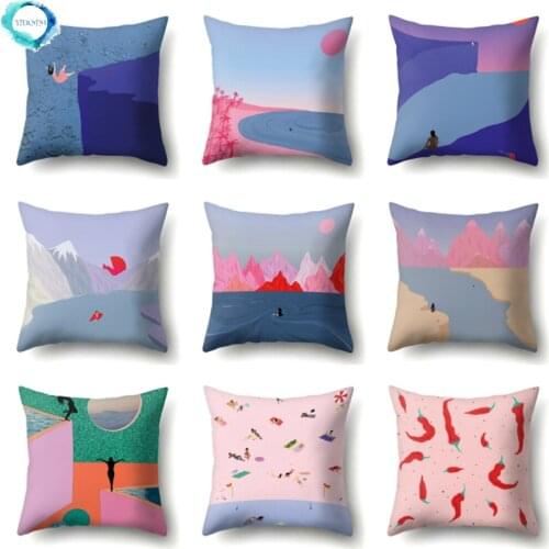 Cartoon Abstract Scene Cushion Cover Decorative Polyester Pillow Covers Sofa Throw Pillow Cover for Home Decor 45x45cm