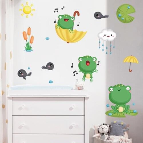 Cartoon Cute Little Frog Tadpole Wallpaper Childrens Room Kindergarten Home Decoration Wall Stickers Self-Adhesive