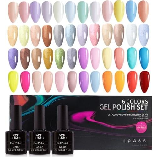 BOZLIN 7.3ml Color Gel Kit Lot 6pcs/Set Soak Off UV Gel Nail Polish Semi Permanent Nails Gel Kit Lacquer Nail Art Design Varnish