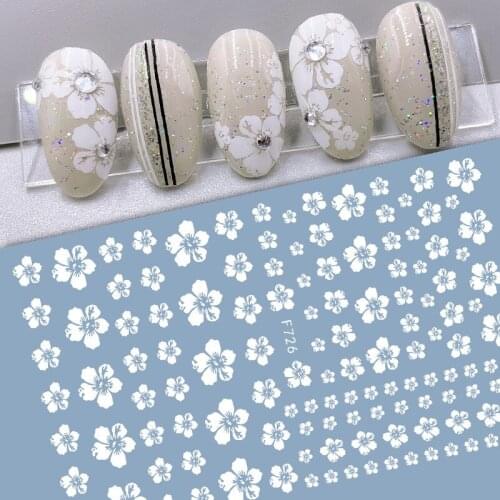 White Flower adhesive 3d nail sticker foil nails art decoration cute cartoon designs nail decals manicure supplies tool