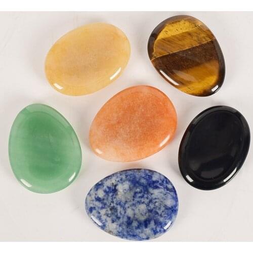Natural Jade Palm Worry Stone Reiki Chakra Healing Colorful Crystal Craft Massage Tool for Hand Finger Eye Exercise Stess Relief