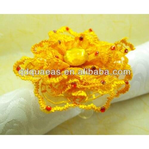 Crystal diamond cheap napkin ring yellow silk flower, napkin holder for wedding