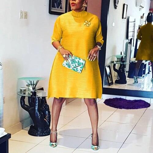 2021 New Summer Clothes For Women Dress Half Sleeve Straight Loose Yellow Pullovers Elegant Office Work Business Dress Midi OL