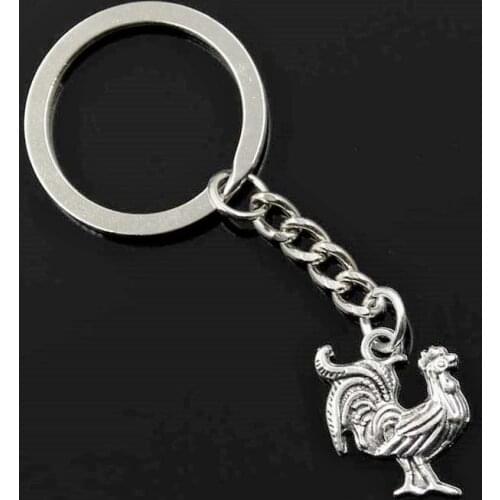 New Fashion Men 30mm Keychain DIY Metal Holder Chain Vintage Cock Rooster 22x18mm Silver Color Pendant Car Keychain Gift