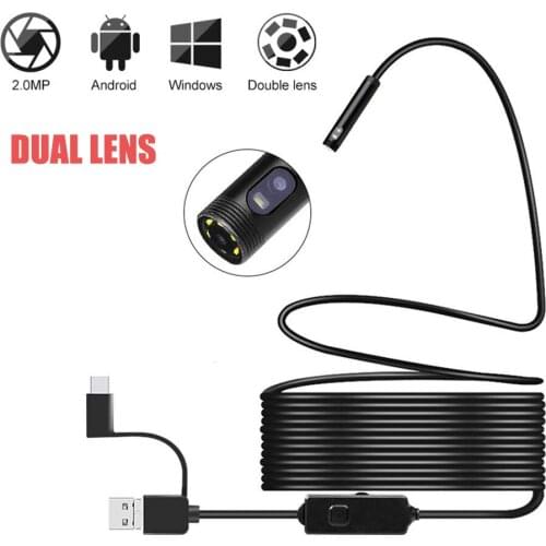 3 IN 1 8mm USB C Dual Lens Industrial Endoscope HD Hard Cable Type C Inspection Camera Borescope for Android PC Smartphone Cars