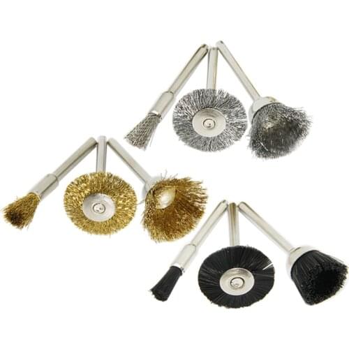 9pcs Steel Plastic Rotary Brushes Mini Drill Polishing Buffing Wheels 3.2mm 1/8" inch Shank Mandrels for Dremel Rotary Tool