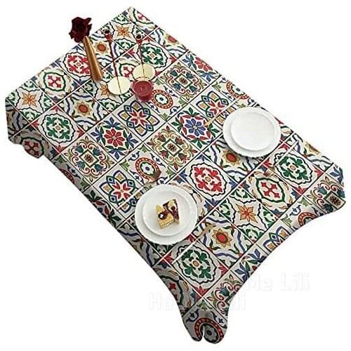 Christmas Colored Portuguese Abstract Floral Rectangular Tablecloth Kitchen Dining Party Decor