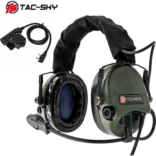 TAC-SKY TEA Hi-Threat Tier 1 silicone earmuffs hunting sports military shooting noise reduction tactical headset+KENWOOD U94 PTT