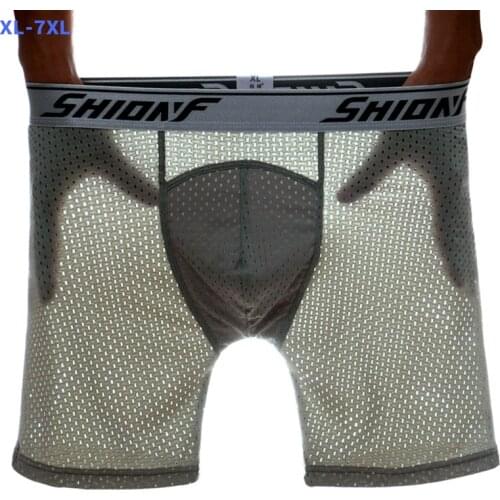 Shionf Long Boxer Men Cuecas Mesh Breathable Underwear Male Underpants Man Boxer Shorts Homme Ice Silk Sportswear Men Size 7XL