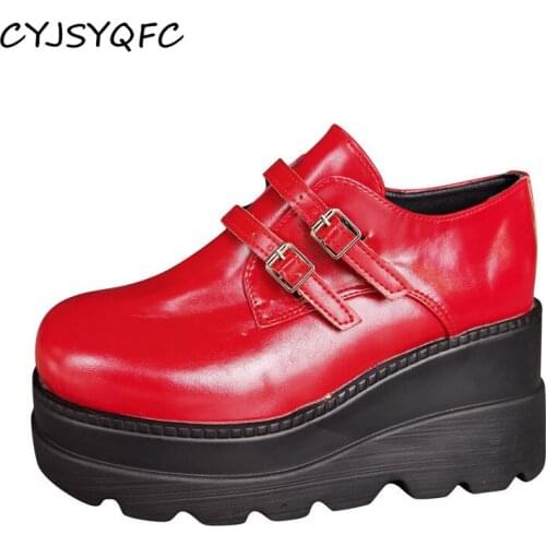 CYJSYQFC Brand Punk High Wedge Buckle Autumn Women Pumps Black Thick Bottom Platform Casual Shoes Sweet Cosplay Lolita Mary Jane