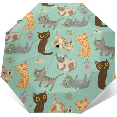 Wind Resistant Folding Automatic Umbrella Women Auto Funny Crazy Cats Windproof Umbrellas Rain For Men Parasol