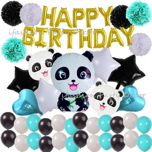 Panda Party Birthday Decorations Gold Letter Balloons Banner Panda Foil Balloons for Kids Birthday Party Wedding Decor Supplies