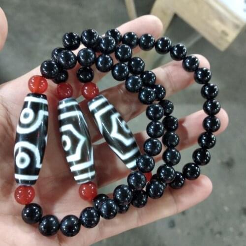 Wonderful Tibetan Dzi Bead Pendant 3 eyes hawk eyes Dzi Amulet with agate Bangle Bracelet Lucky Bless Talisman