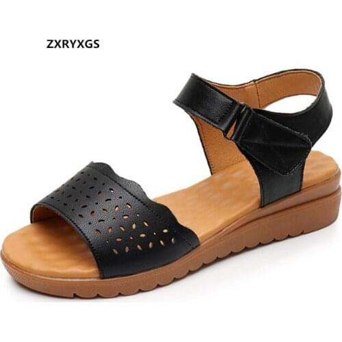 Promotion 2020 New Summer Cow Muscle Soft Bottom Wedge Sandals Hollow Woman Genuine Leather Sandals Light Fashion Casual Sandals