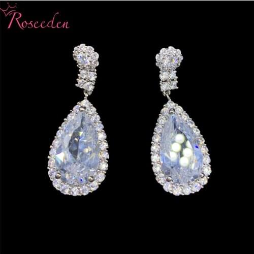 New Classic Drop Earring Zircon Water Shape CZ Bridal Wedding Dangle Earrings Women Party Jewelry RE4270