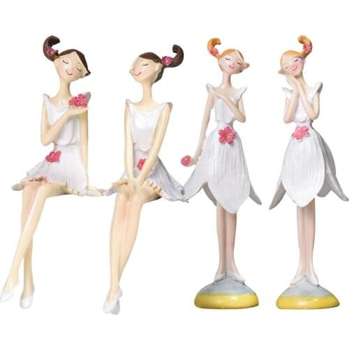 1Pair Art Girl Sculpture Ornament Figurine Statue Photo Props Office Desktop