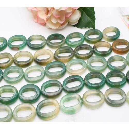 2 strands/lot 36x27mm Natural Smooth Green circle Agate stone beads For DIY Bracelet Necklace Strand 15"