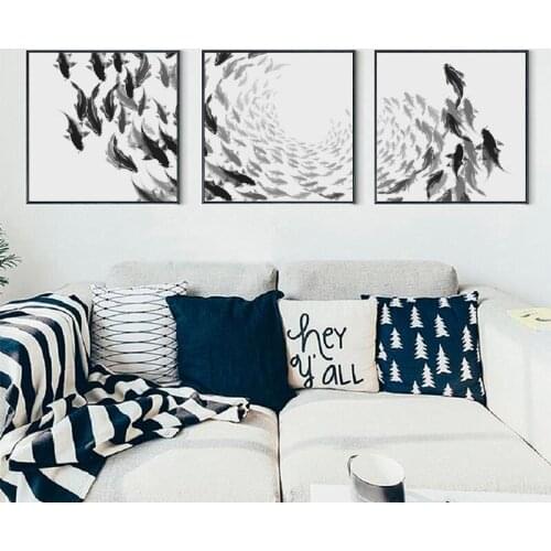 07G Abstract Black White Gray Carp Splice Canvas Art Painting Print Poster Picture Wall Living Room Home Decoration Murals
