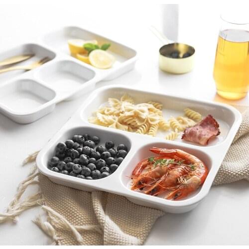 White Ceramic Seperated Dinner Plate Kitchen Tableware Food Container Dinnerware for Kids School Microware Oven