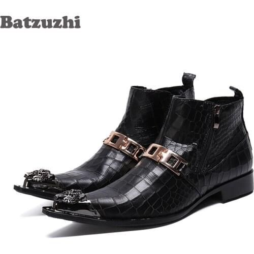 Batzuzhi Fashion Boots Men Pointed Iron Toe Leather Ankle Boots Men chaussure homme Business Leather Footwear botas hombre, 46