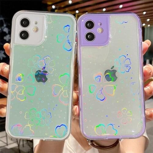 Flower Laser Camera Protection Phone Case For iPhone 11 12 Pro XS Max 7 8 Plus XR X SE2020 Soft Transparent Silicone Back Cover