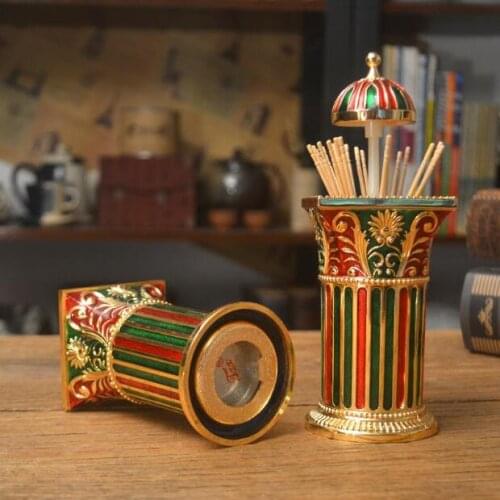 European Roman column gold automatic toothpick holder automatic toothpick dispenser tooth box for toothpicks decorativeYQT024