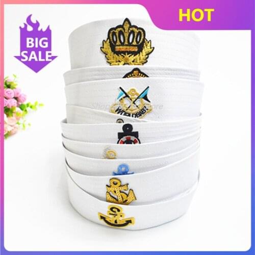 NEW Sailor Captain White Hat Navy Marine Cap Military Hat with Anchor Sea Boating Nautical Fancy Dress Nurse Hat Cosplay Costume