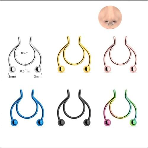 2Pcs Stainless steel Nose Perforation Fake Perforation Punch Jewelry Surgical Steel Fake Nose ring Hoop Septum Ring No- Piercing