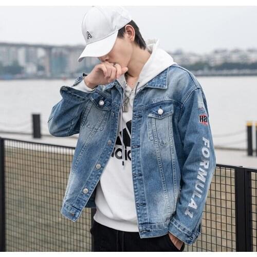 2020 Mens Casual Bomber Jacket Mens Hip Hop Retro Denim Jacket Street Style Fashion Coat For Man Casual Vintage Hole Jacket