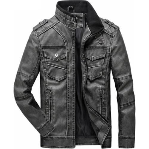 New Brand Spring Men Leather Jackets Coats Stand Collar Motorcycle Leather Jacket Men Autumn Vintage Biker PU Coat
