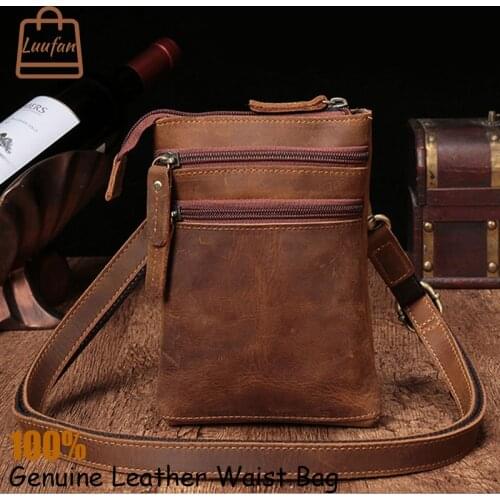 Luufan Retro crazy horse Leather mens waist pack casual natural genuine leather high-quality Mobile Phone belt bag