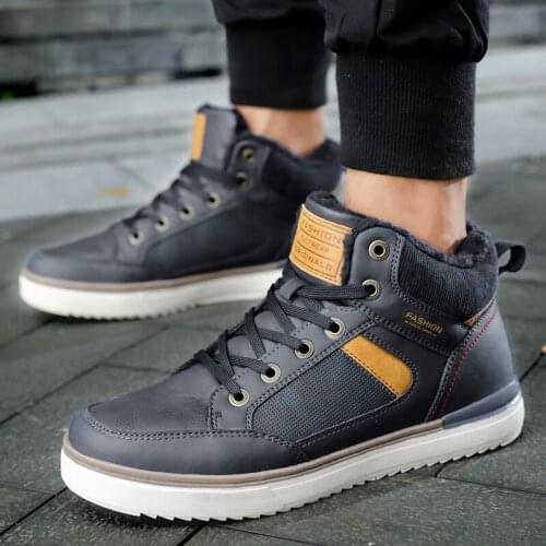 Mens Walking Shoes Winter PU Leather Boots Mens Super Warm Plush Outdoor Non-slip Work Shoe Snow Boots Ankle Boot Male Footwear