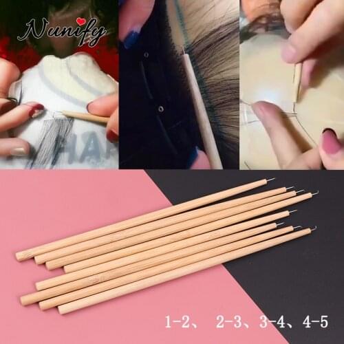 Professional Wooden Handle Wig Ventilating Needlesone Set 4 Pcs Ventilating Needle For Wig Making Hair Crochet Hook Tools