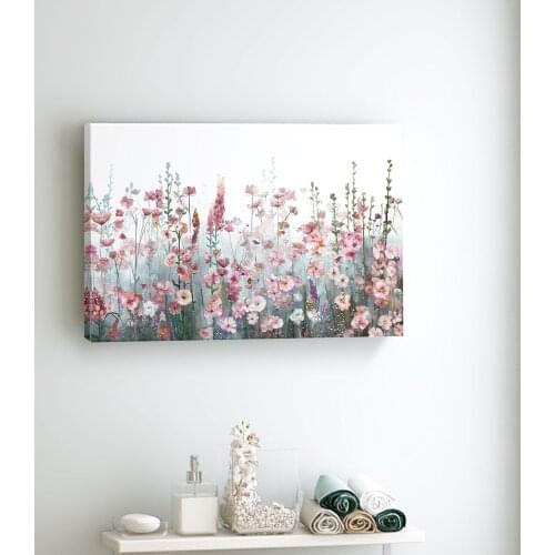 Watercolor Pink Purple Flower Wall Art Canvas Painting Poster Modular Pictures for Bedroom Bathroom Living Room Office Decor