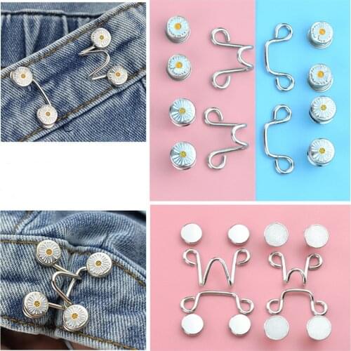 4 Buttons,2 Hooks 25/32 mm Metal Garment Hooks Jeans Waist Adjusting Buckle Removable Rivet Button DIY Invisible Adjust Button