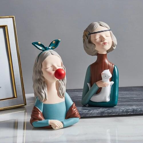 Nordic Resin Abstract Sculpture Angel Statues Home Decoration Accessories Modern Girl Figures Lovely Statues For Decoration Gift