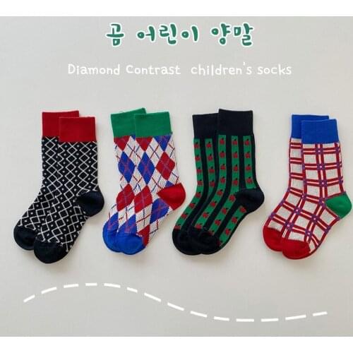 4 Pairs Warm Kids Socks Autumn Winter Baby Girl Socks Kids Lattice Cotton Sokken For Boys Children 1-8T