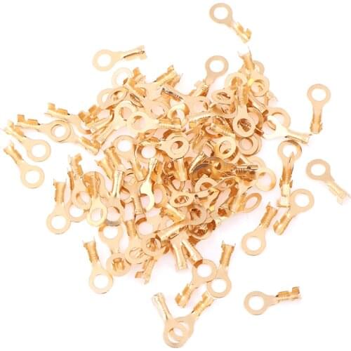 New 100Pcs 4.2mm Gold Plated Brass Round Splice Cold Pressed Car Speaker Male Terminal Tin Plating Cosse Electric Sertir