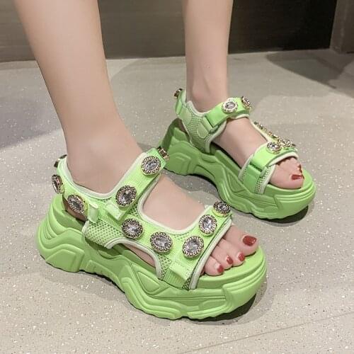 Rimocy New New Women Summer Platform Sandals Rhinestone Open Toe Chunky Shoes Woman Vogue Green Thick Bottom Sandalias Mujer